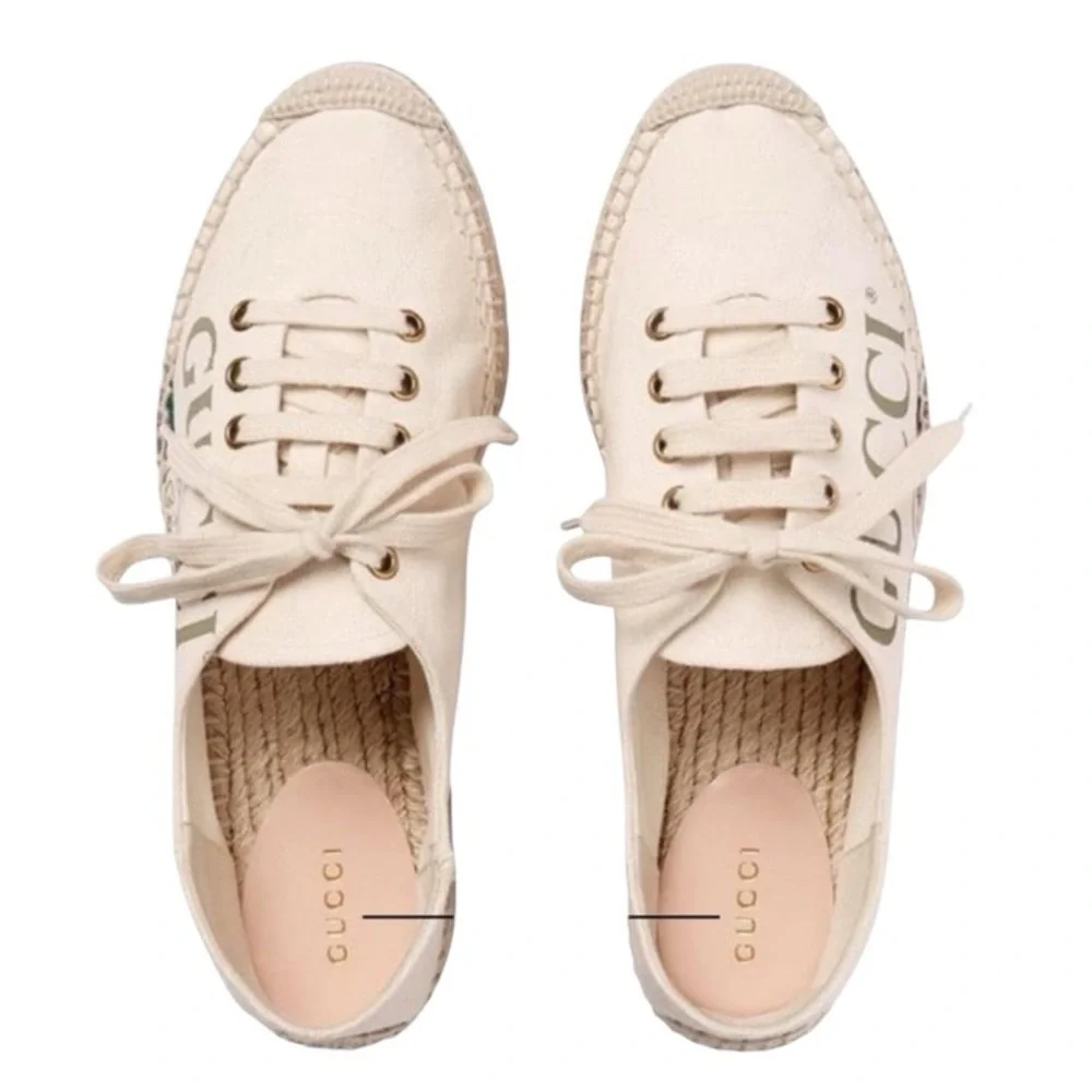 EUC/LIKE NEW Gucci Logo Platform Espadrilles Canvas in Off-White - Size EU 34